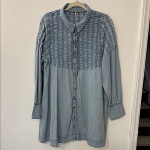 Free People Light Blue Denim Top